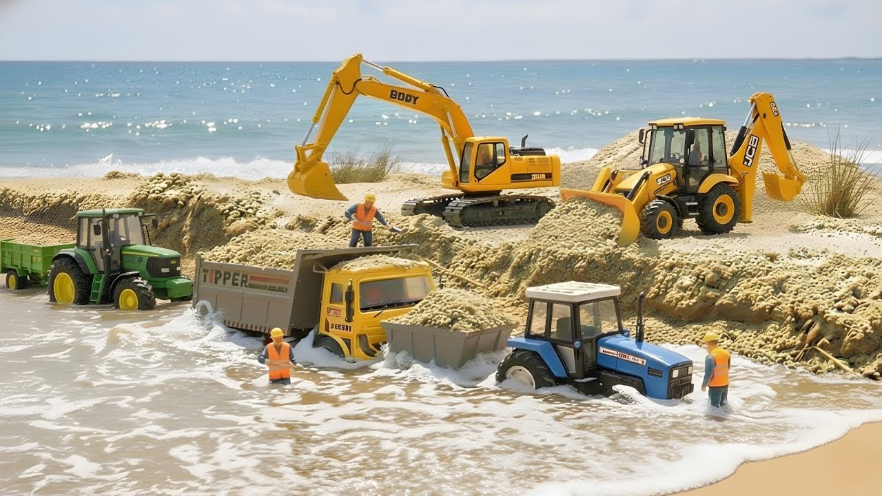Underwater Sand Excavation: 2 Tata Trucks, Mahindra & Swaraj Tractor Action | @rsmini0055 
