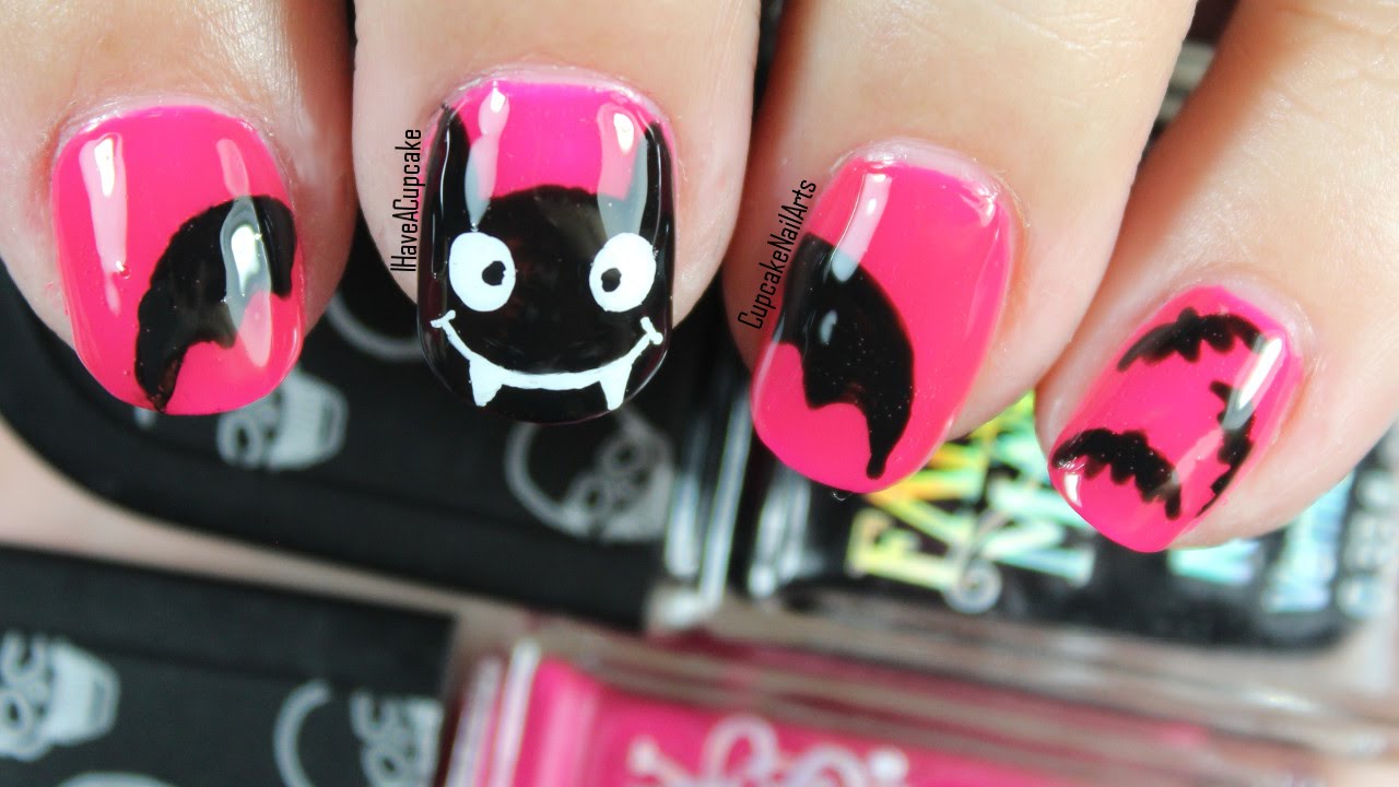 Halloween Nails - Halloween Nail Art *Pink Bats*