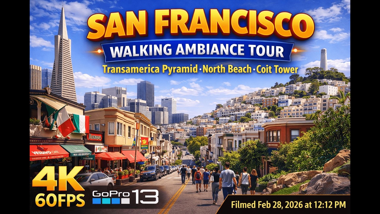 San Francisco Walking Ambiance Tour - Transamerica Pyramid through North Beach to Coit Tower - 4K