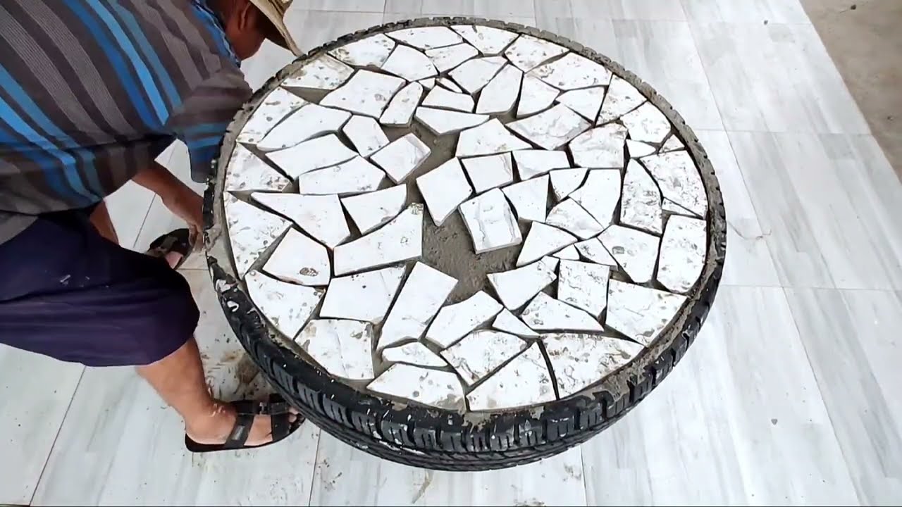 Amazing Technique Making Coffee Table From Tires And Cement