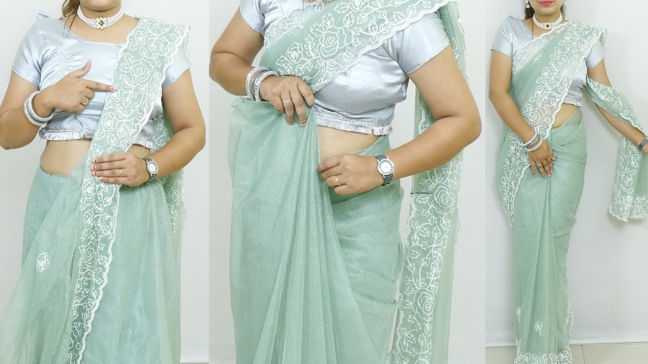 Easy beautiful organza saree draping with perfect pleats | how to wear organza net saree in easy way