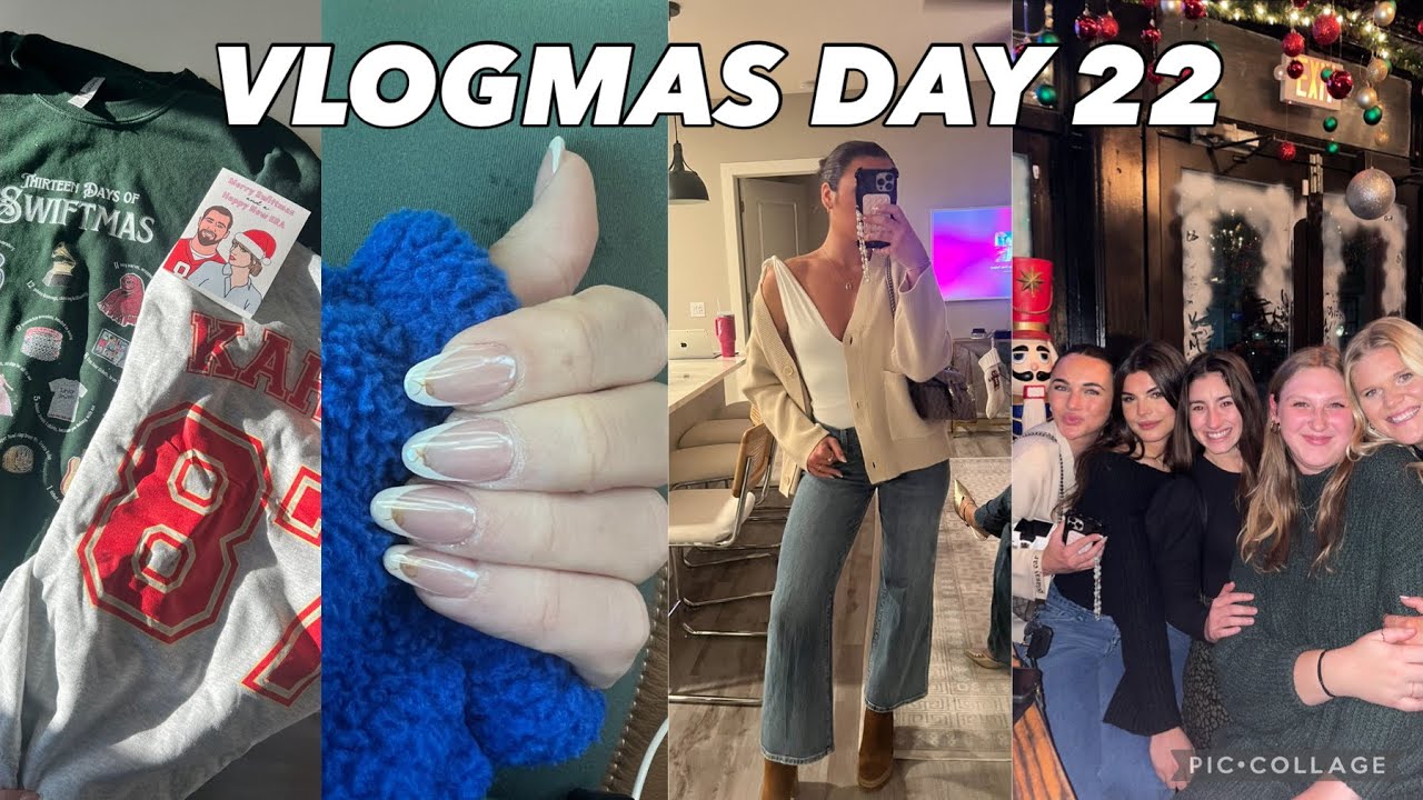 VLOGMAS DAY 22 | new job health screenings, holiday nails, taylor merch, packing, holiday bar