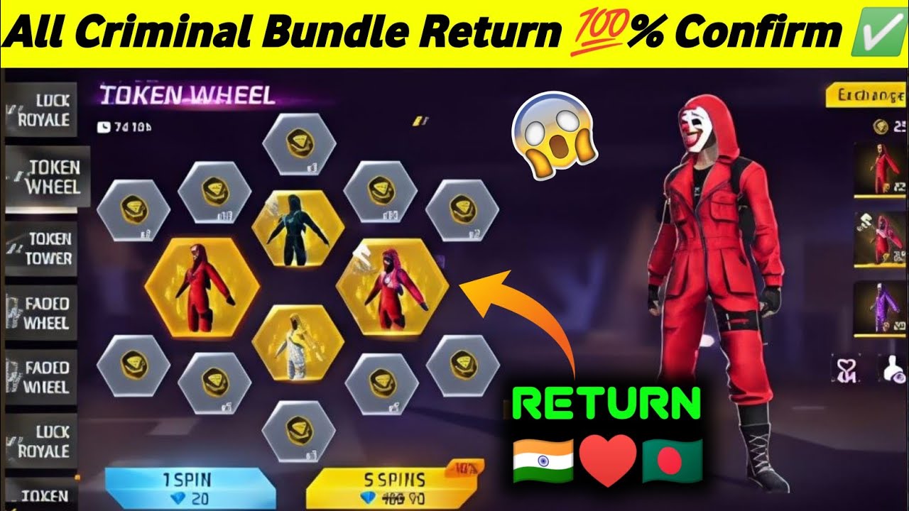 Criminal Bundle Return Free Fire 😱✅| All Criminal Bundle Return 🤯| free fire new event |ff new event
