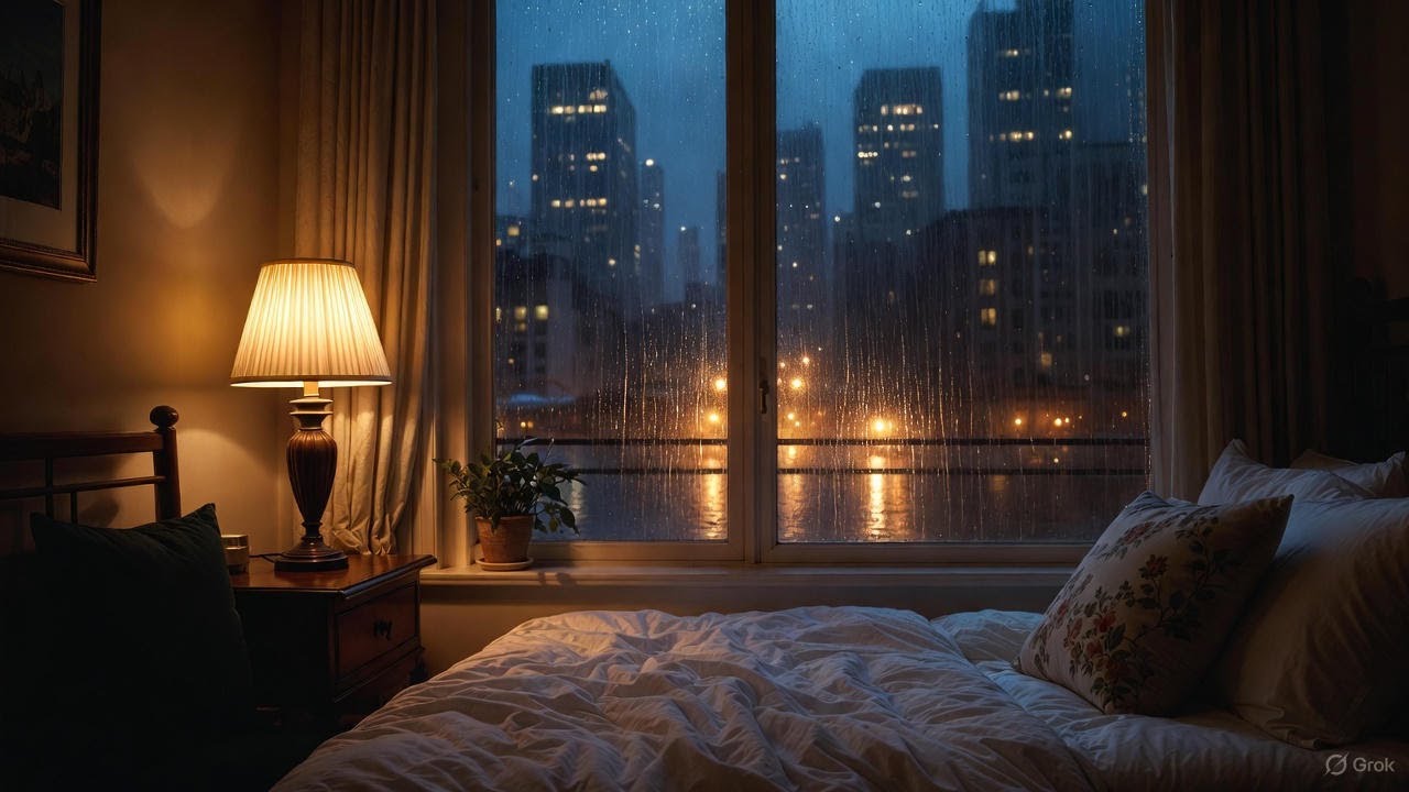 Late Night Rain in a Cozy Bedroom While the City Sleeps