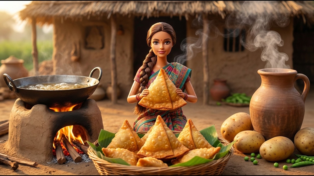 Miniature Doll Massive Samosa & Chai Cooking ASMR | Feeding Travelers | Indian Village Tiny