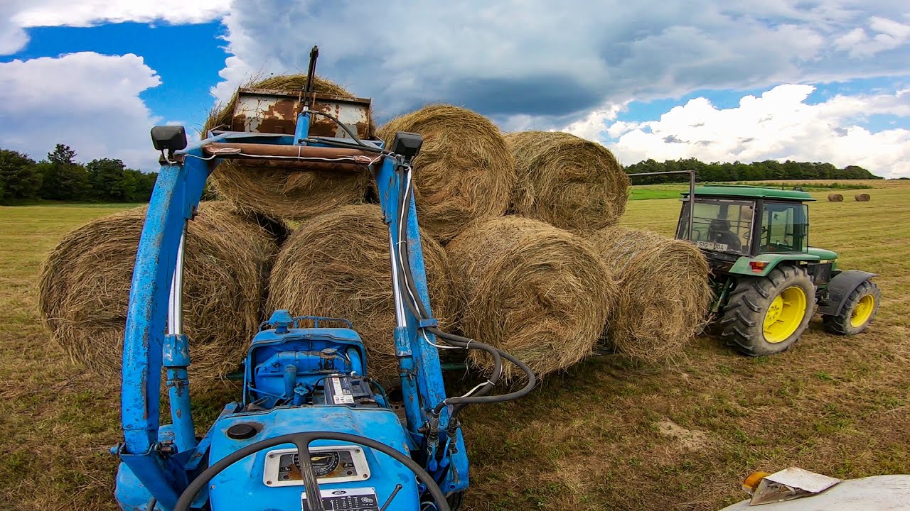 1966 Ford 4000 Tractor - Loading Round Hay Bales | GoPro