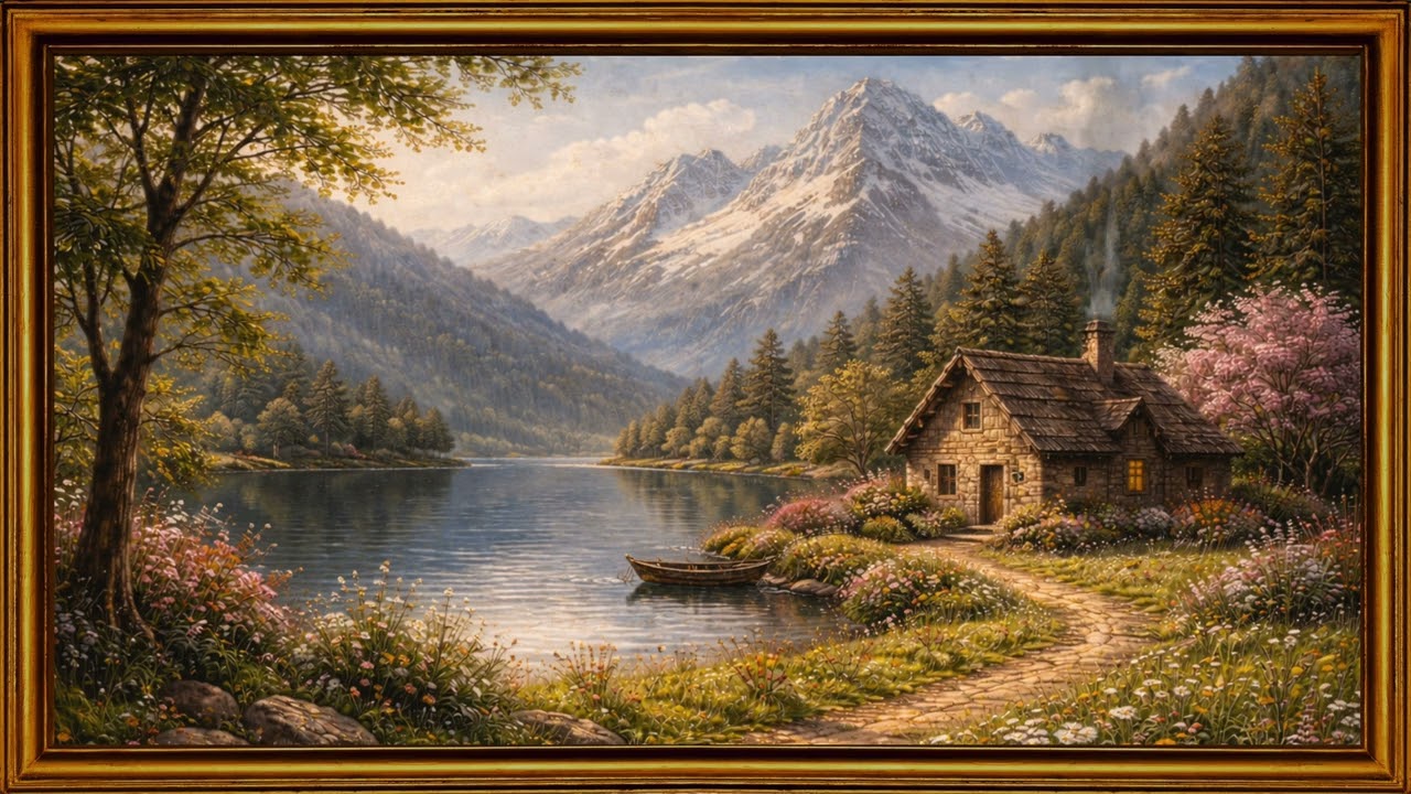 2 Hours Animated Classic Lake Landscape Painting | Relaxing Nature Art with Subtle Motion (4K)