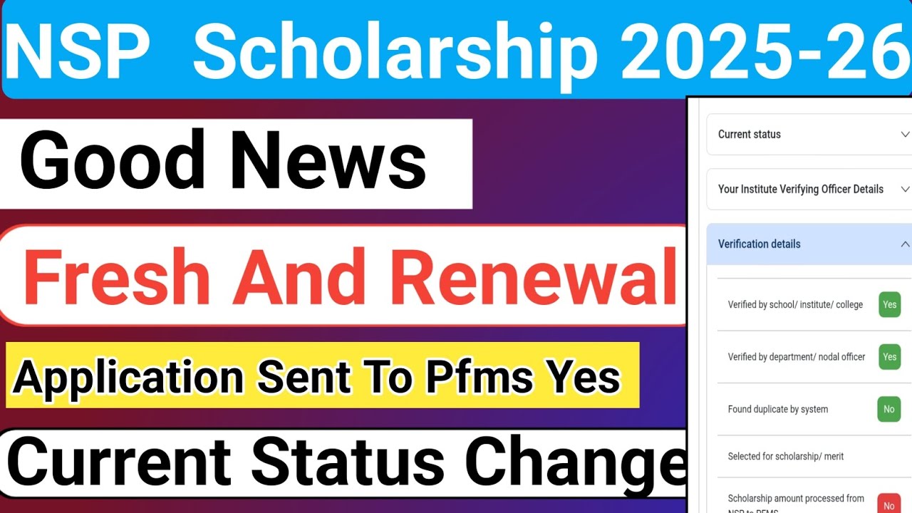 NSP Status Change 2025-26 | Fresh And Renewal Status | Application Sent to Pfms | NSP 2026