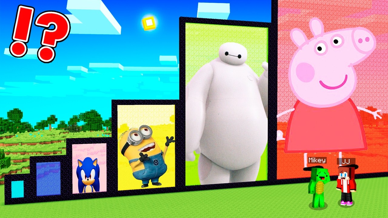 JJ and Mikey Found MINIONS, BAYMAX and PEPPA PIG Family portals in Minecraft Maizen - Challenge!