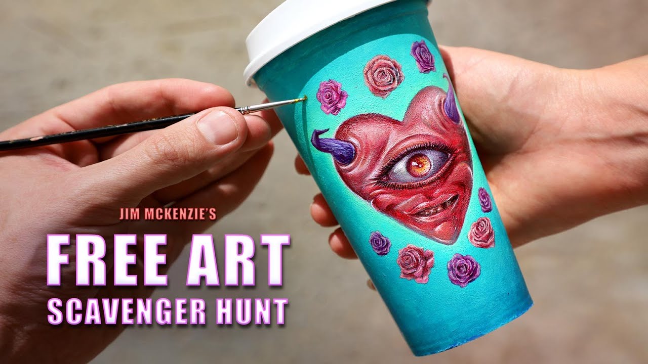 Free Art Giveaway - Painting Custom Starbucks Cup Jim McKenzie Valentine&rsquo;s Day