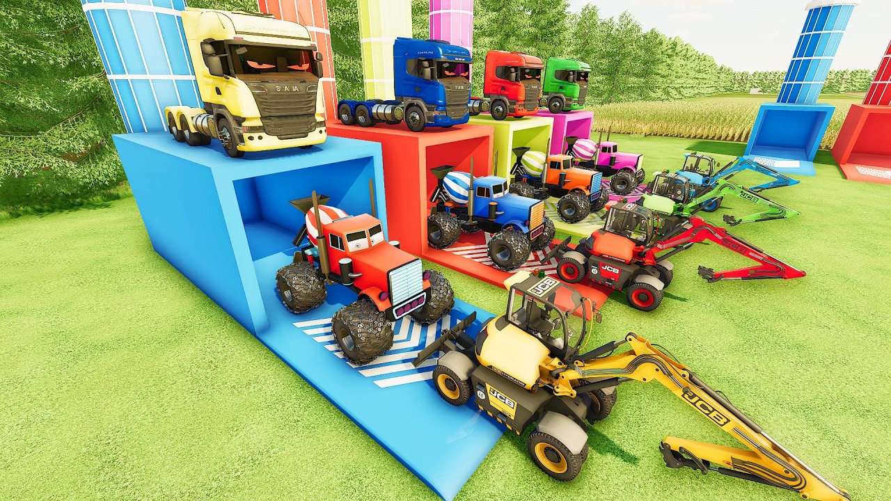 Перевозка бетоносмесителя, экскаватора с большим грузовым прицепом! Farming Simulator 22