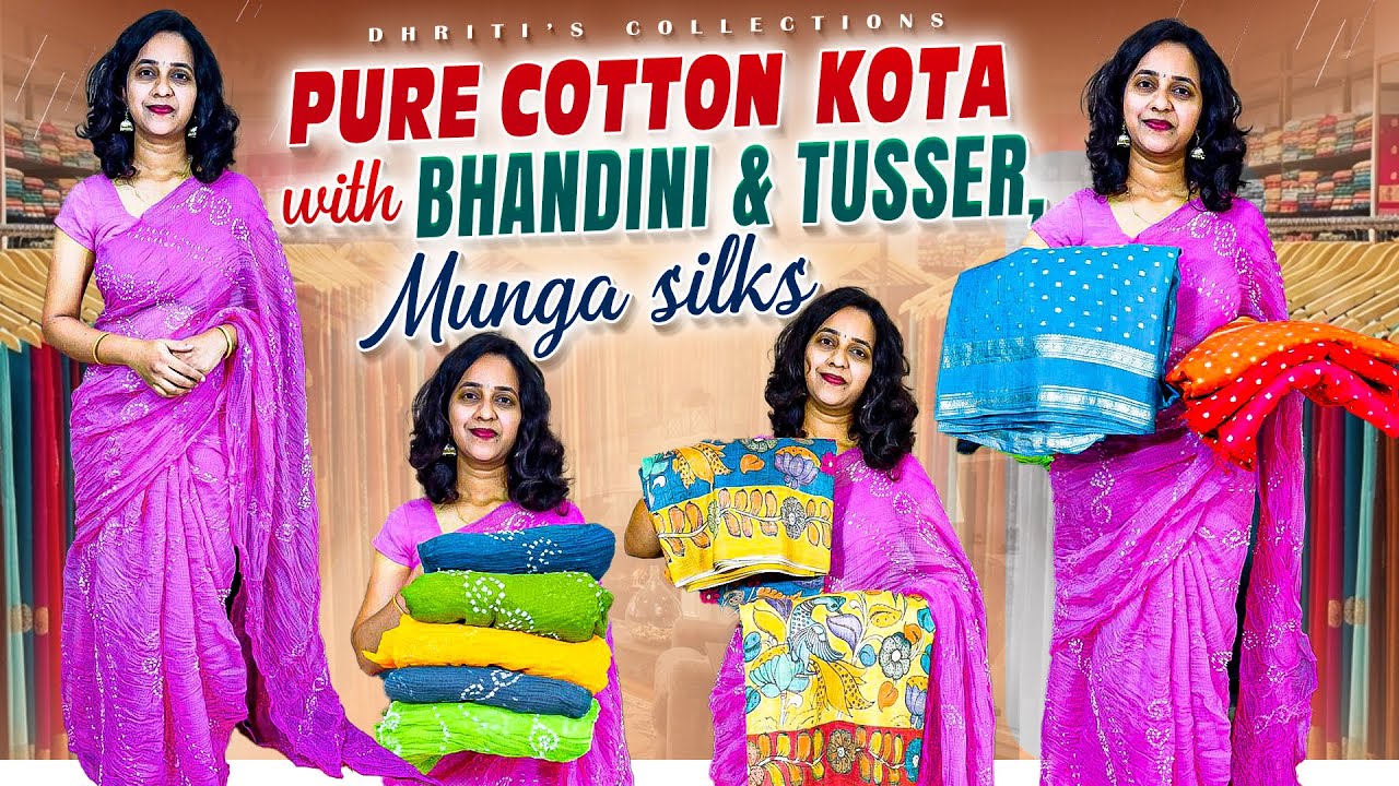 Order 6301119663 pure cotton kota with bandini & tusser , munga silks