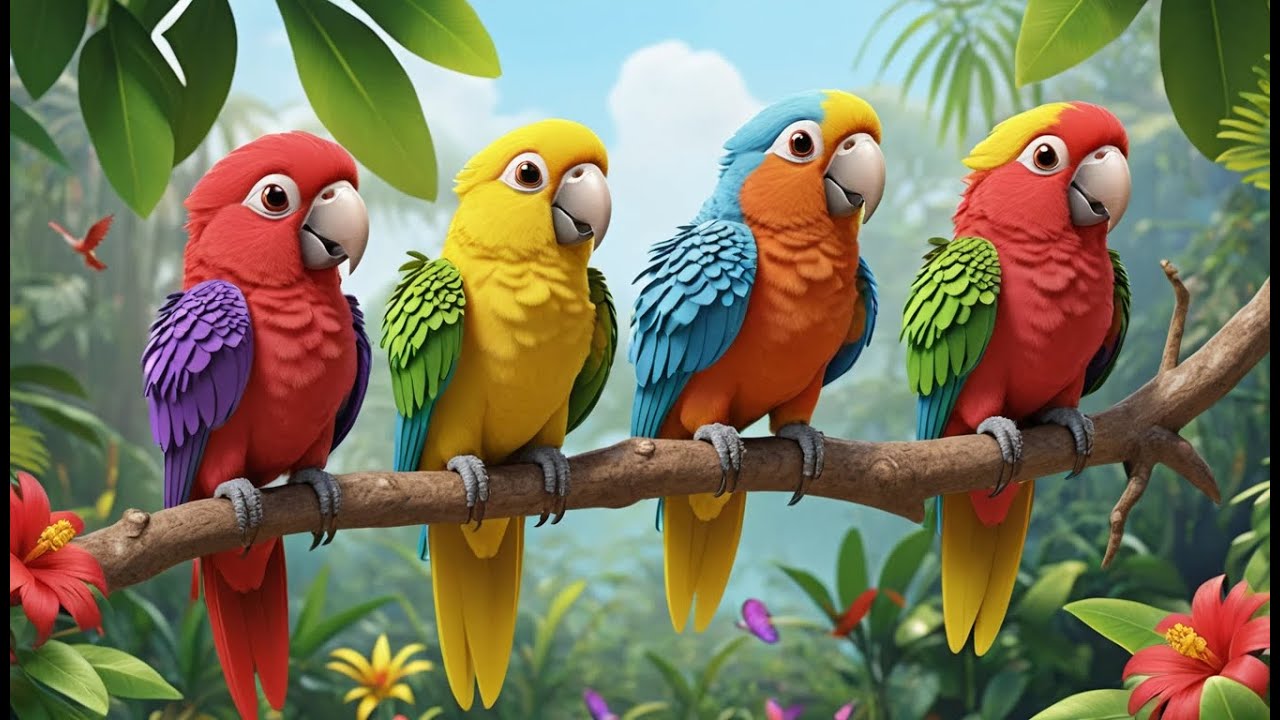 Fünf kleine Papageien quaken, quaken, quaken | Buntes Tierlied & Zählen lernen
