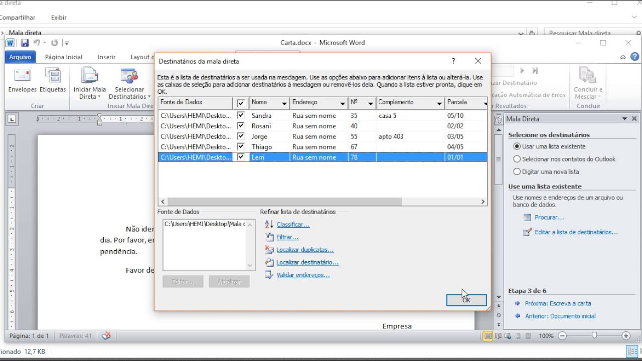 Mala direta - Preenchimento automatizado de documentos