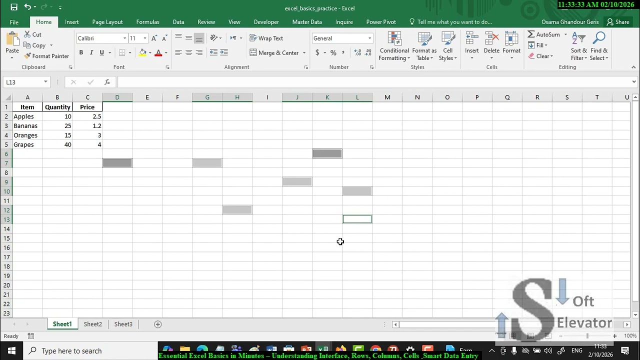 Essential Excel Basics in Minutes – Understanding Interface, Rows, Columns, Cells & Smart Data Entry