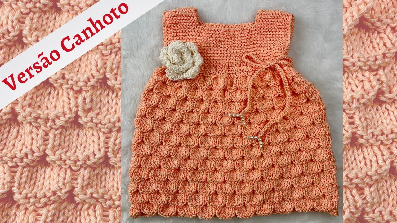 (CANHOTO) - VESTIDO EM TRICÔ PARA BEBÊ-PONTO ONDA #knitting #trico  #tricofacil #tricoparacanhotos