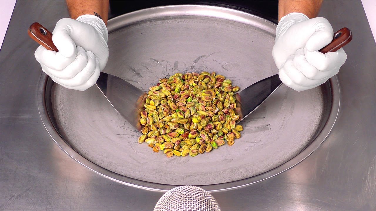 ASMR | Pistachio Ice Cream Rolls - how to make Pistachios to rolled fried Ice Cream (satisfying)
