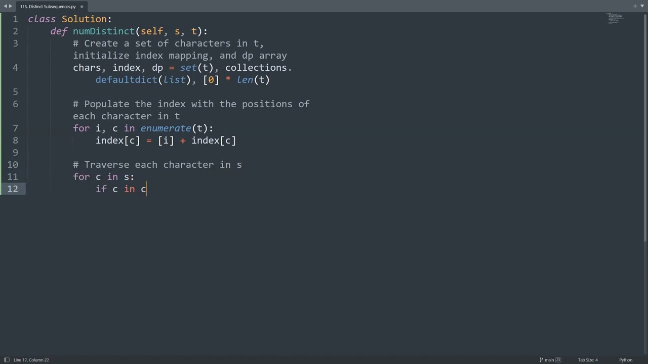 Leetcode 115. Distinct Subsequences in Python | Python Leetcode | Python Coding Tutorial | ASMR