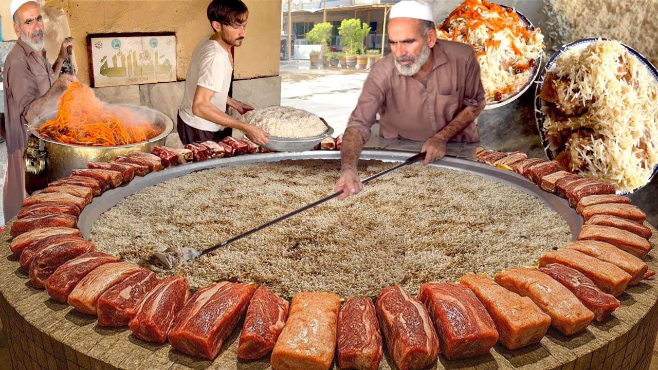 500 KG GIANT MEAT WITH BONE KABULI PULAO MAKING | HUGELY POPULAR DISH BIG MEAT PULAO RECIPE