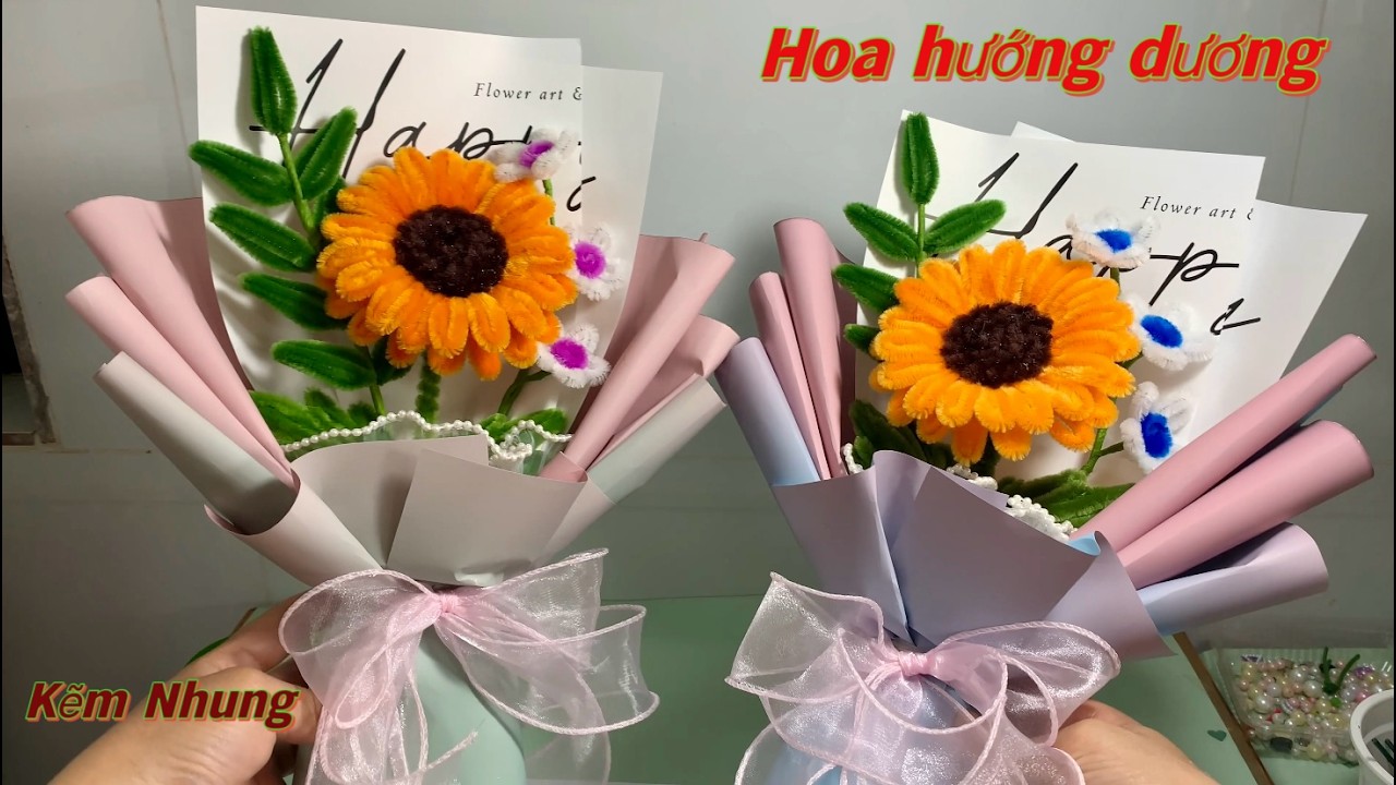 Hướng dẫn chi tiết cách làm bó hoa Hương Dương một bông bằng kẽm Nhung