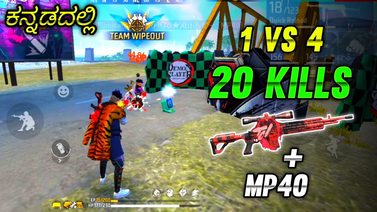 FREE FIRE KANNADA|| SOLO VS SQUAD WOODPECKER+ MP40 GAMEPLAY IN KANNADA