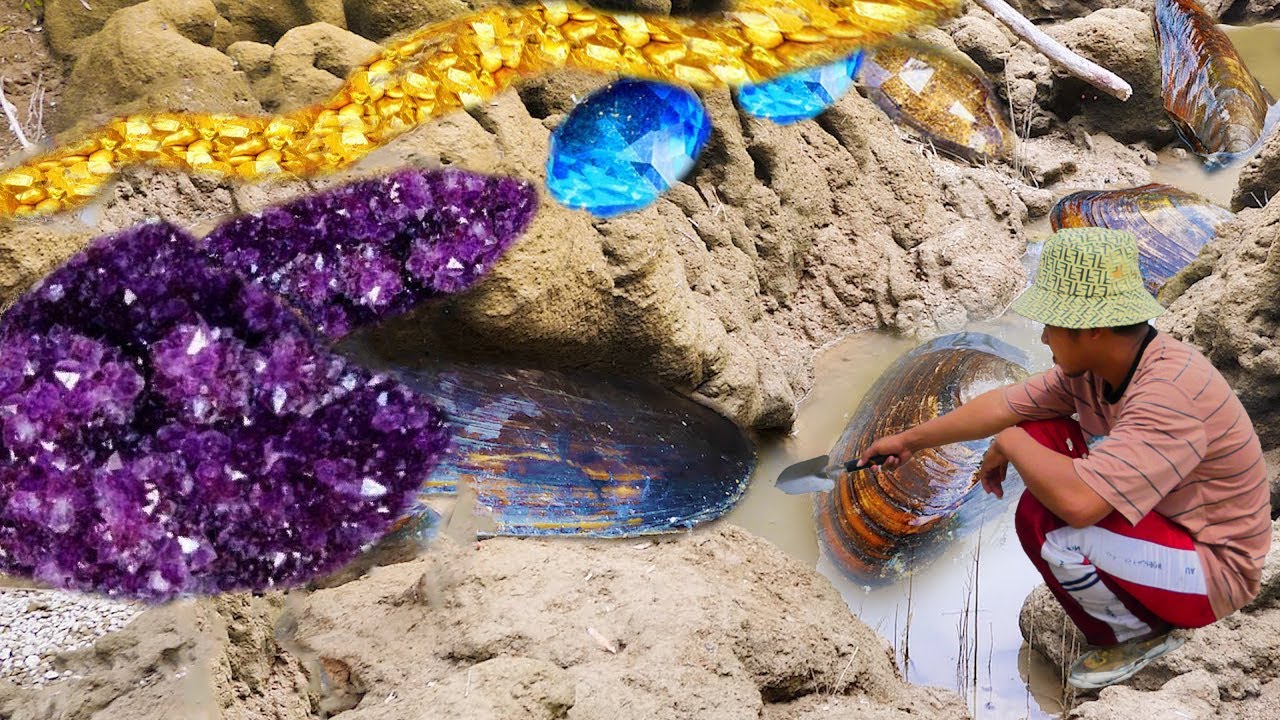 Scary secrets! The boy opens the changing crab and explores the hidden pearls and gold.