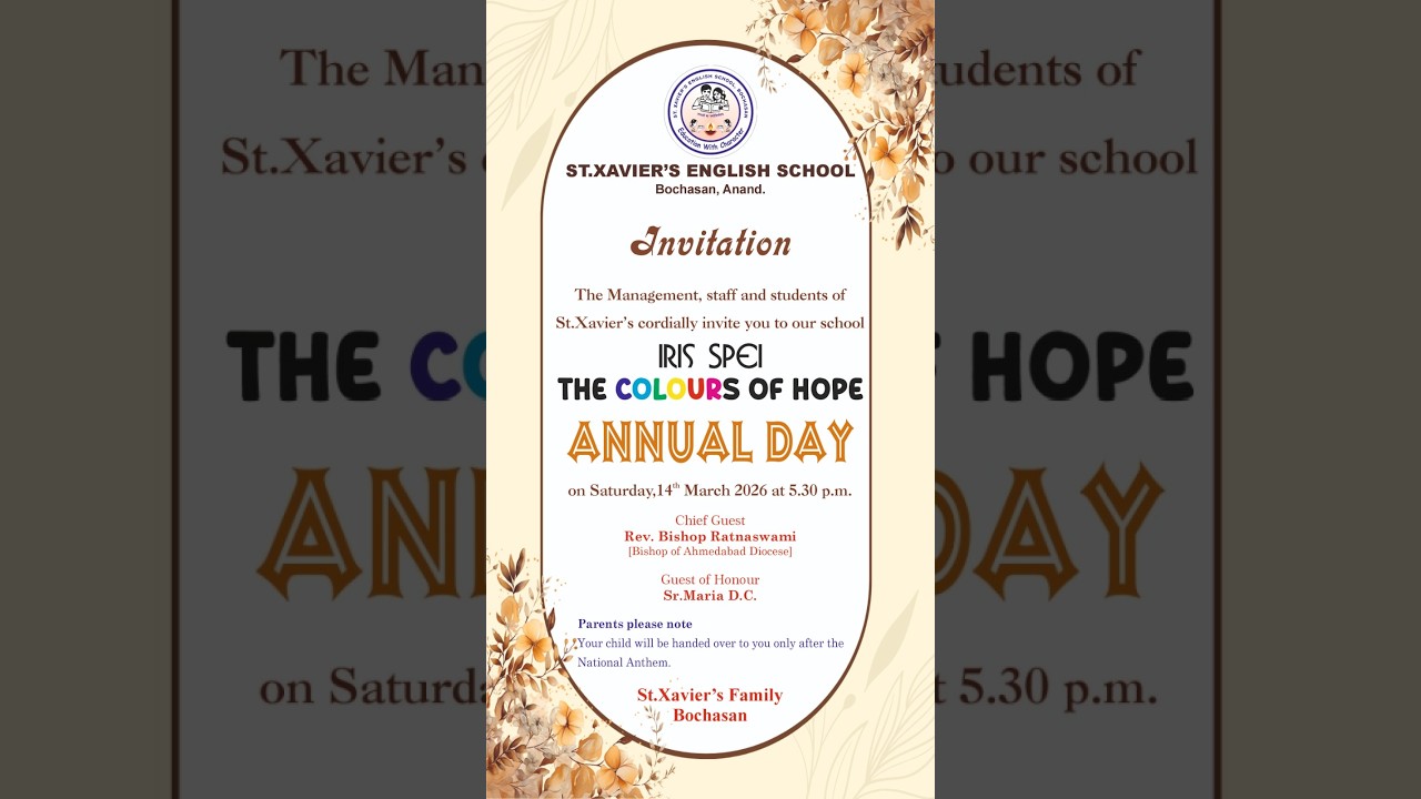 XAVIER'S ENGLISH SCHOOL, BOCHAS,ANNUAL DAY on14.03. 2026 Chief Guest Rev. Bishop Ratnaswami.