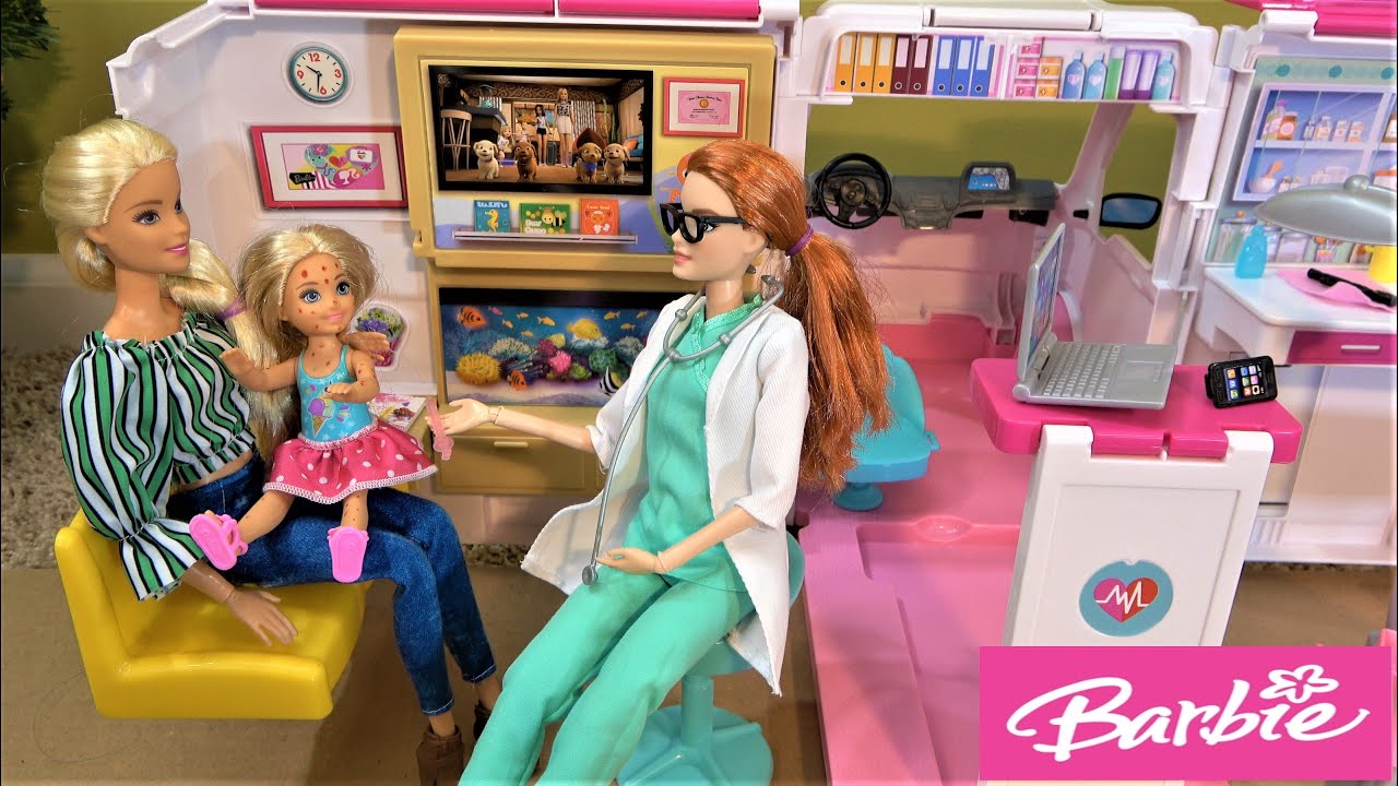 Barbie and Ken Chores Day Story with Chelsea Pretending to be Sick and Barbie Emergency Doctor Visit