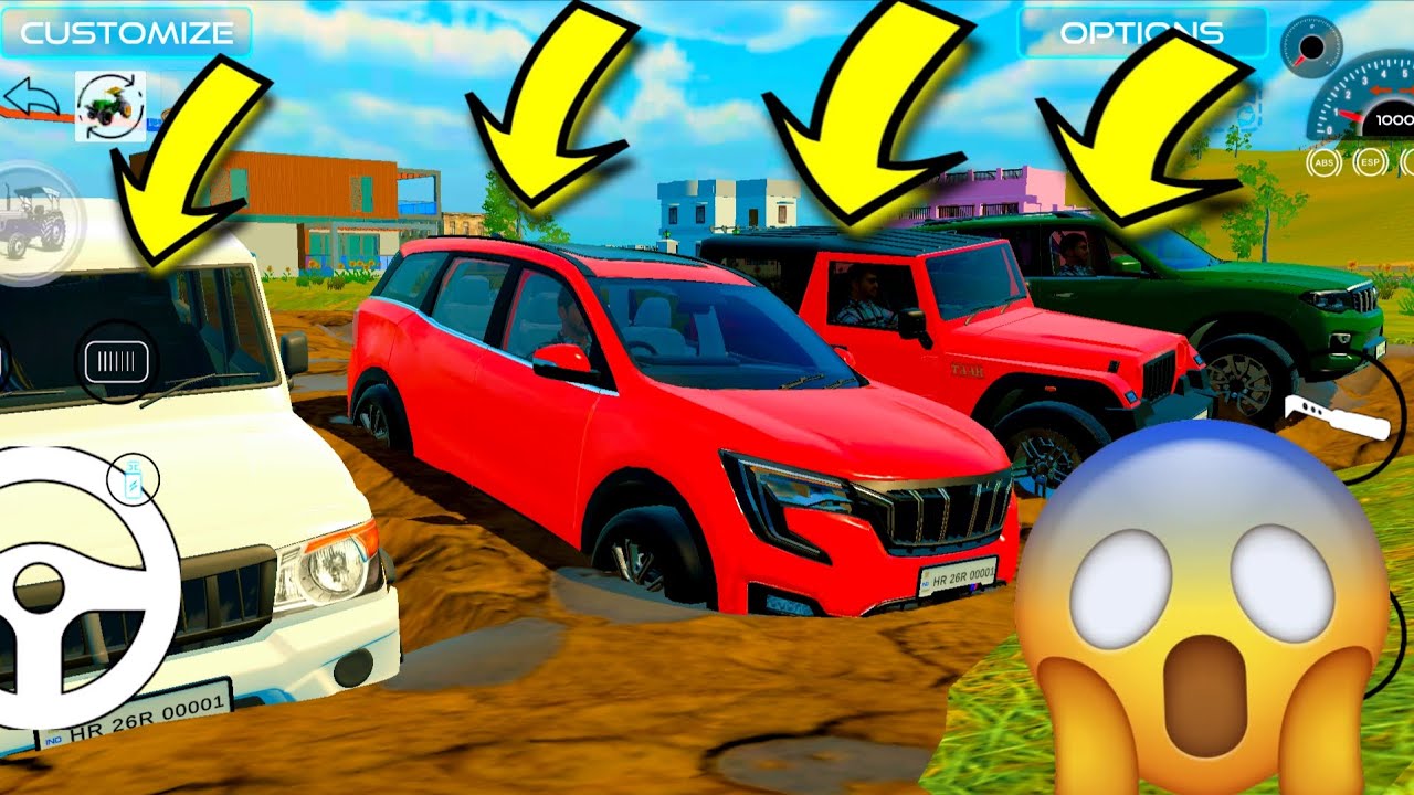 क्या Mahindra की ये गाड़ियाँ इस दलदल को पार कर पाएंगी? 🤔/ Modified 4 car stunt game/ #game #play 