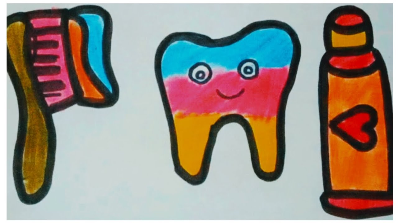 How To Draw Tooth,Toothbrush & Toothpaste for Kids | Easy Oral Hygiene Drawing | Dental Care Set