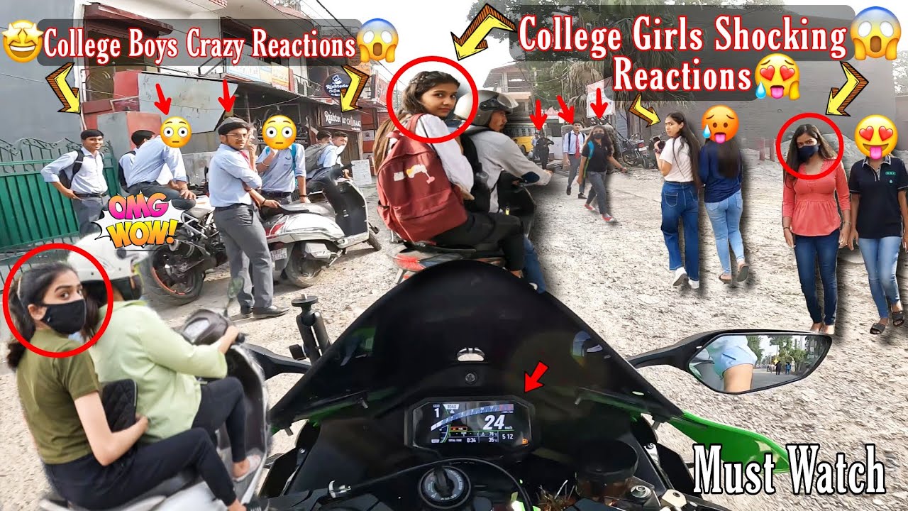 College Girls Shocking Reactions & College Boys Crazy Reactions On My Zx10r & Late For Class OMG 😱