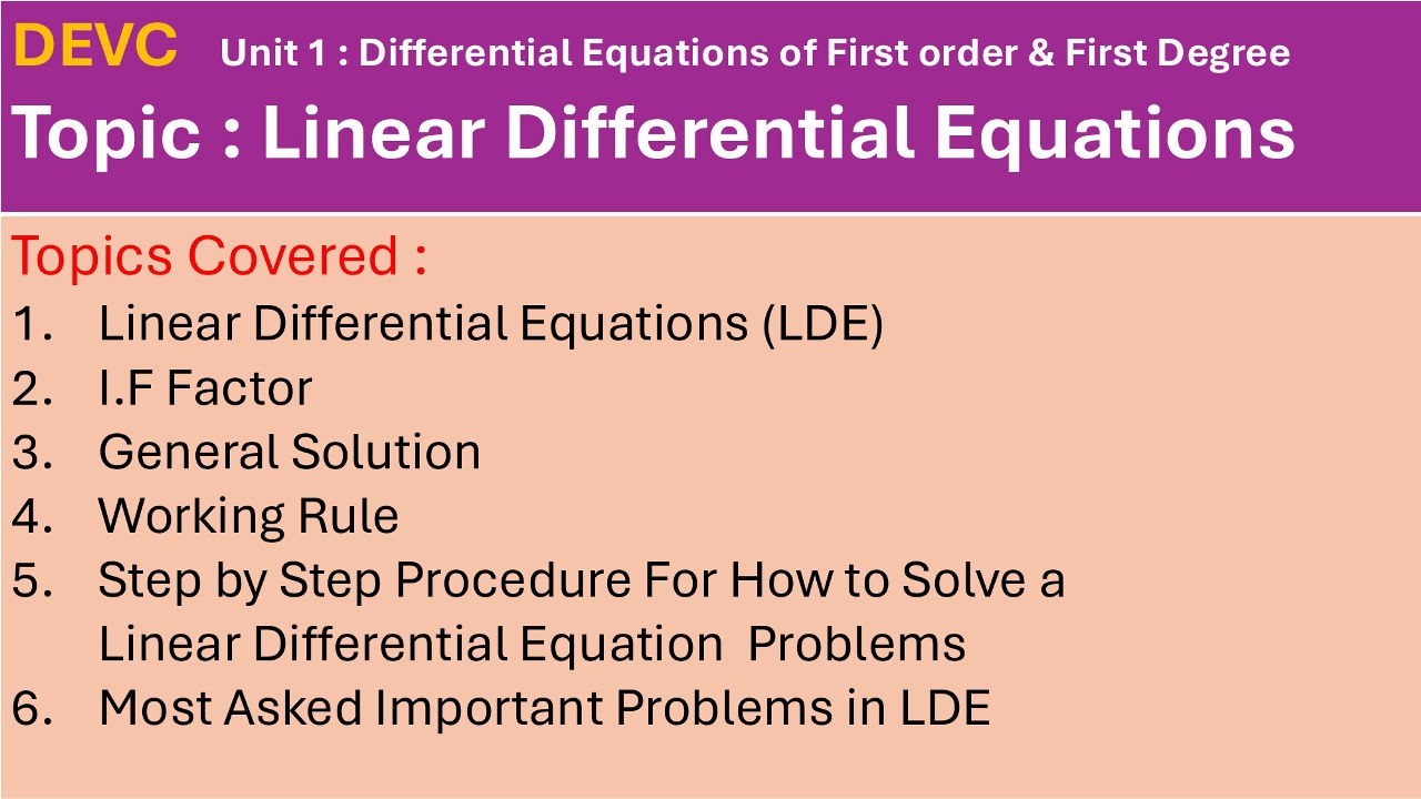 Linear Differential Equations Explained in Telugu | Easy Step-by-Step Method for Beginners