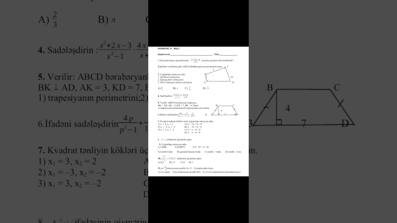 Riyaziyyat 8 ci sinif bsq 1 #keşfet
