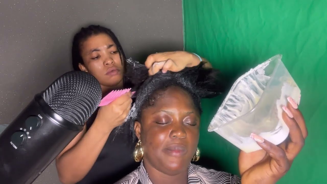 ASMR✨HAIR RELAXER SOUND FOR SLEEP TRIGGERS, WITH GUM CRFACKING. MY NEIGHBOUR RELAXES MY HAIR.