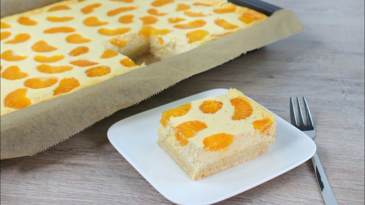 Schnelle Mandarinen Quark Schnitte vom Blech