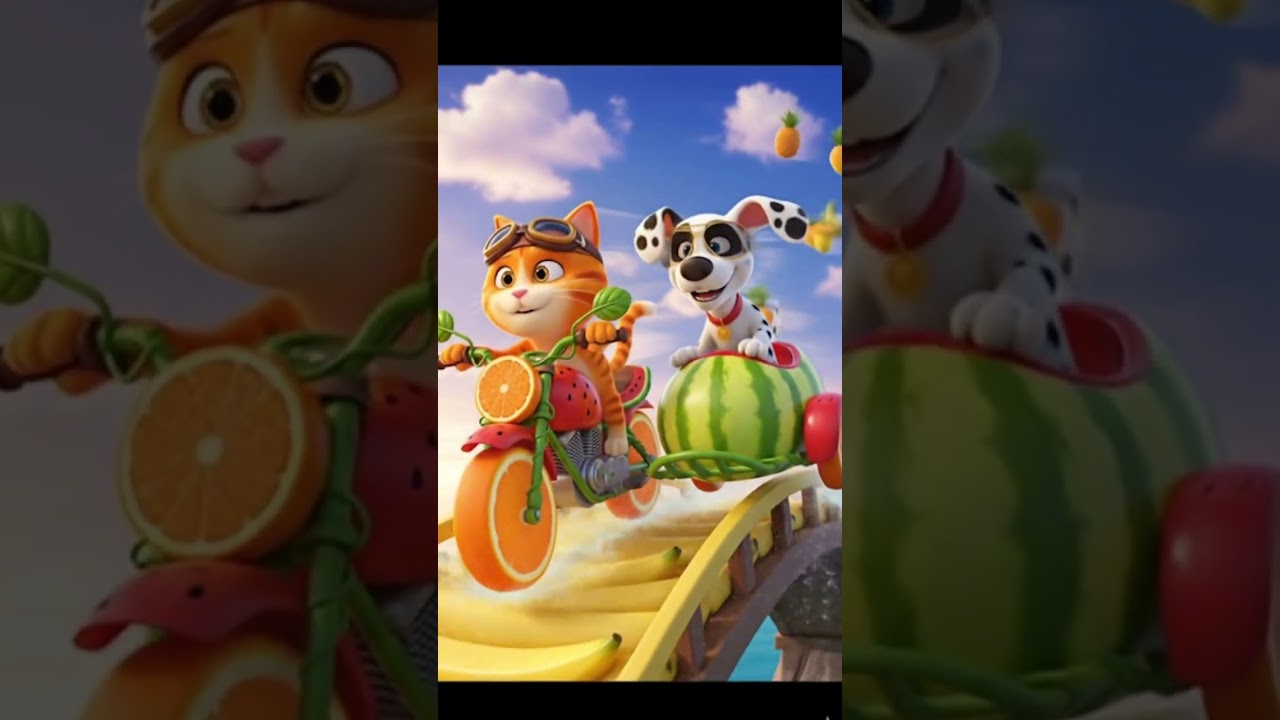 Cat & Dog Adventure: Fruit Bike 🚴🍊🍌 | Funny Cartoon Pets #Petopia #CatAndDogAdventure