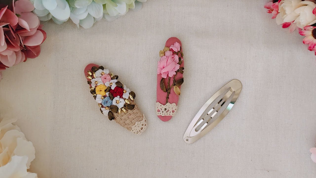 How To Make Handmade Hair Clip - Flower Embroidered Hair Pin  - DIY Hair Clip - Product To Sell