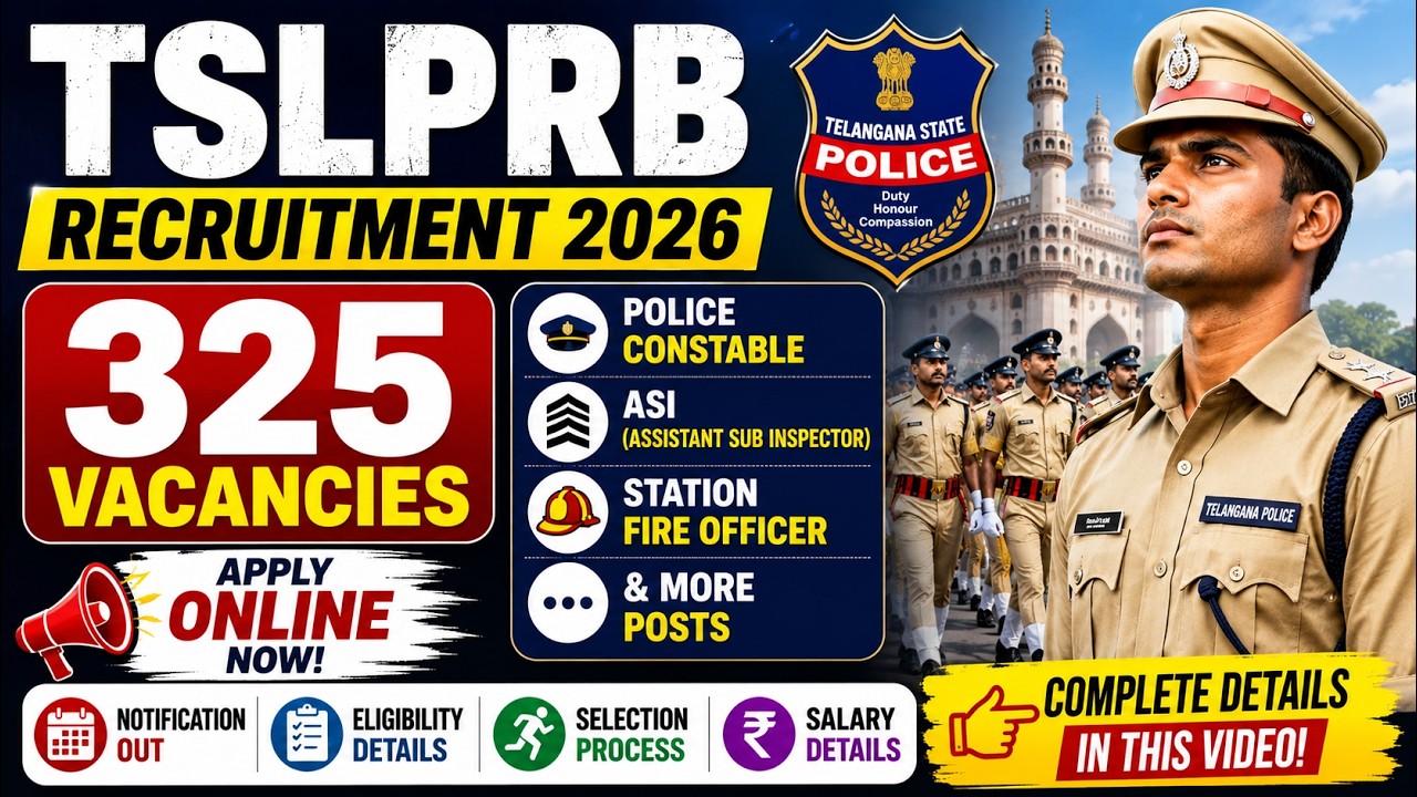 TSLPRB Recruitment 2026, Apply Online 325 Police Constable, ASI, Station Fire Officer & More Posts