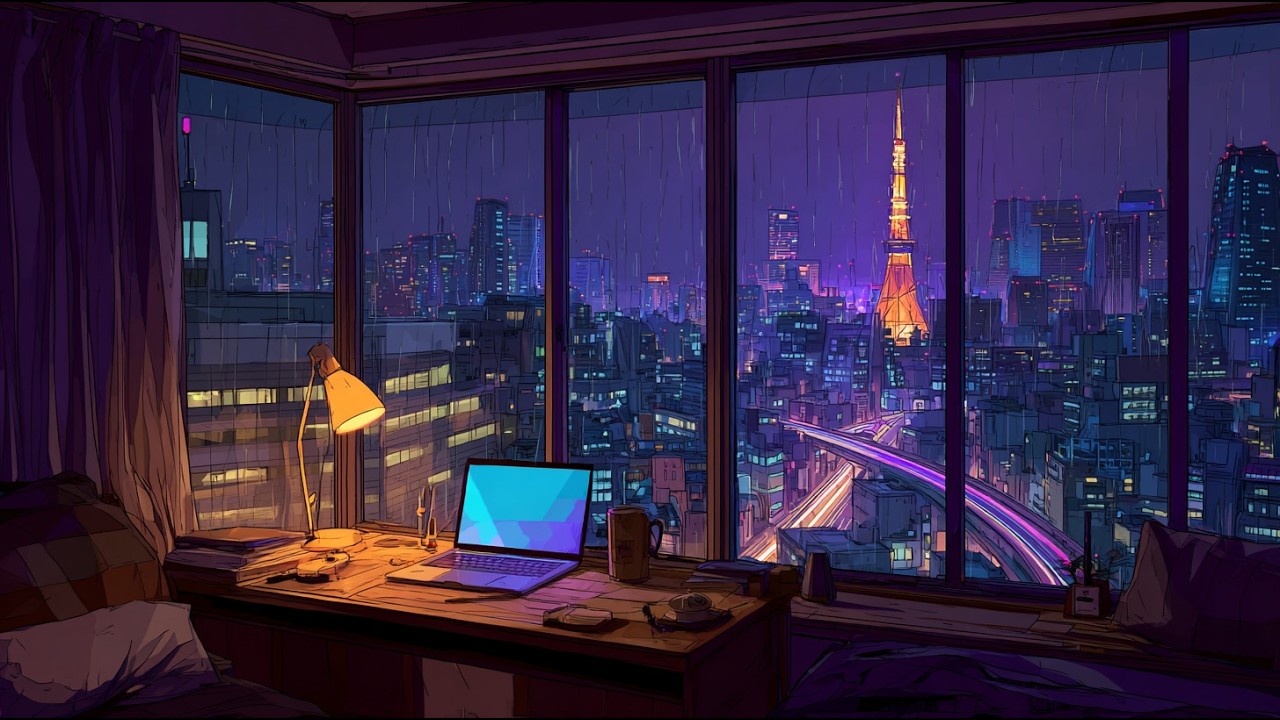 Rainy Tokyo Highway Night Lofi ☔ Calm Beats for Study & Deep Focus (1 Hour)