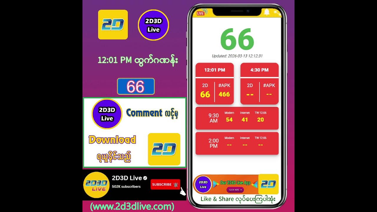 (13.03.2026) မနက်(12:01AM) 2D3D Live တိုက်ရိုက်