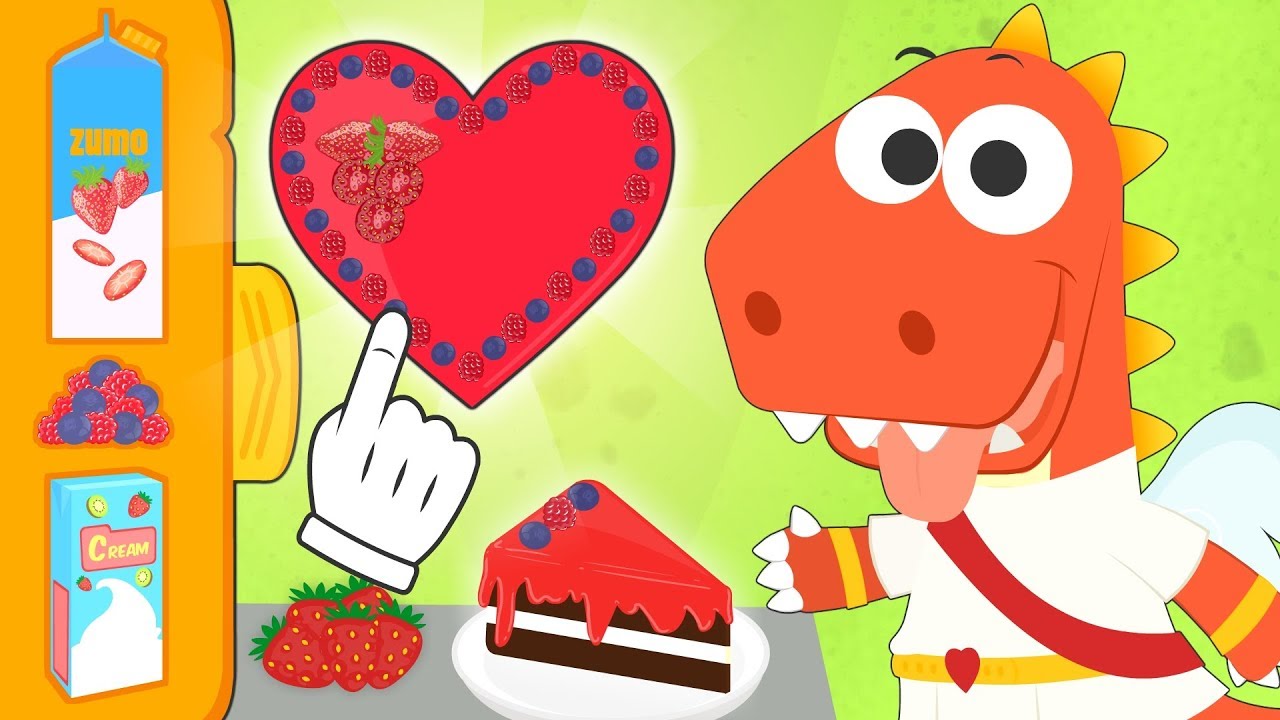 Learn with Eddie: How to Make a Valentine's Cake 💘🍰 Eddie the Dinosaur Celebrates Valentine's Day