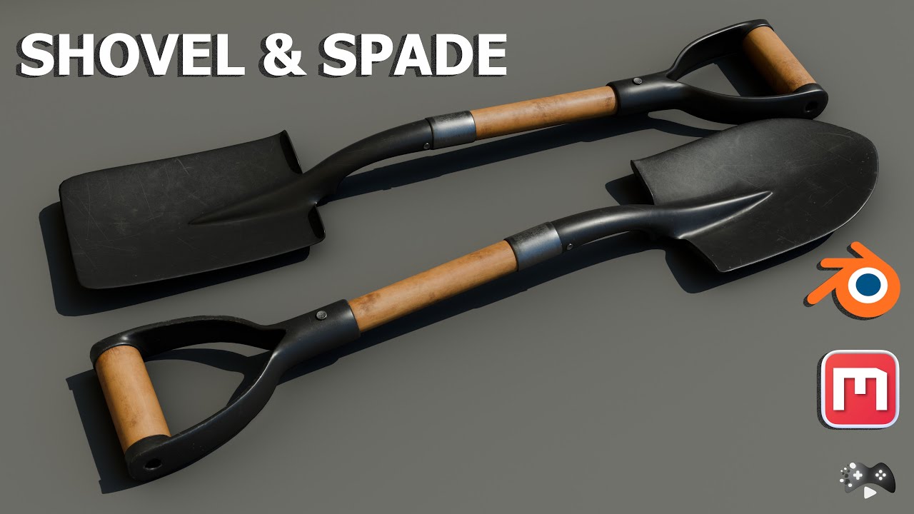 How to make Shovel & Spade in Blender - FULL TUTORIAL - Texturing Timelapse