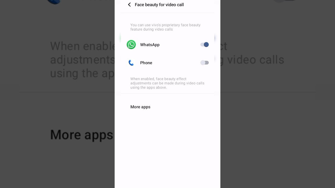 How to set face beauty effect for whatsapp video call in vivo y22 #youtube  #trending