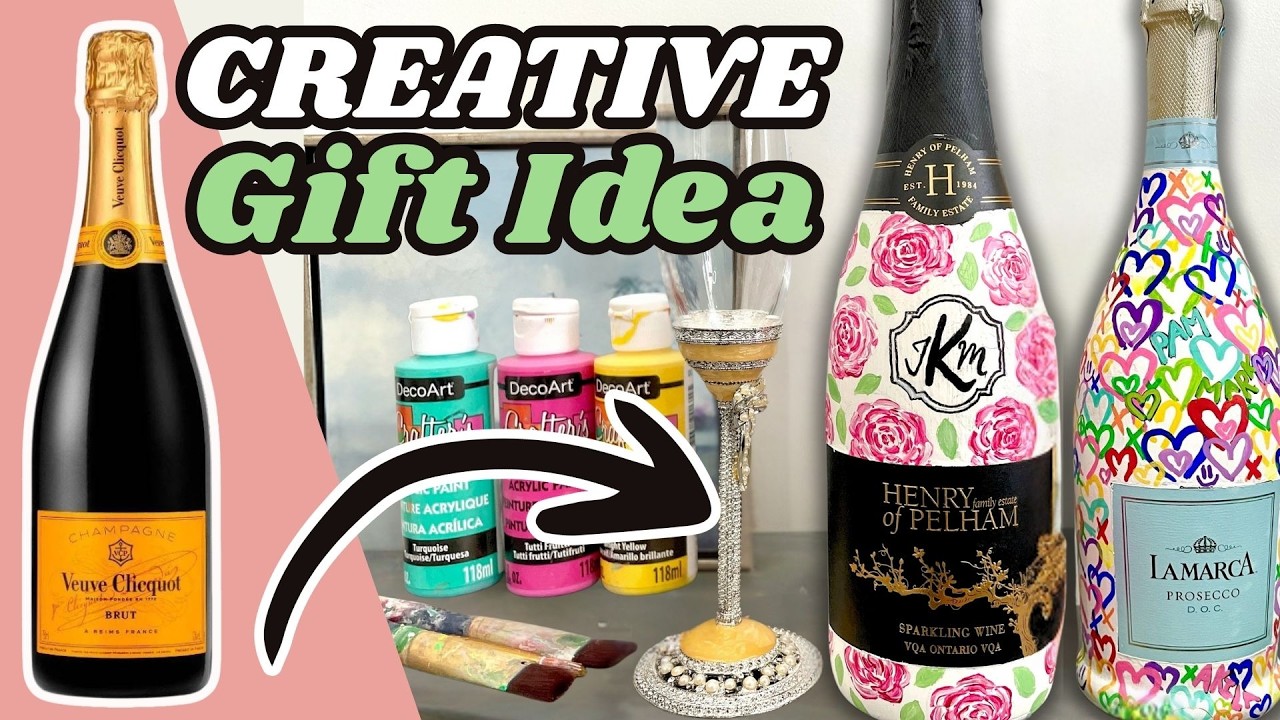 *2* Easy Custom Painted Champagne Bottles 🍾🎨 Perfect for Gifts, Events and Craft Nights!