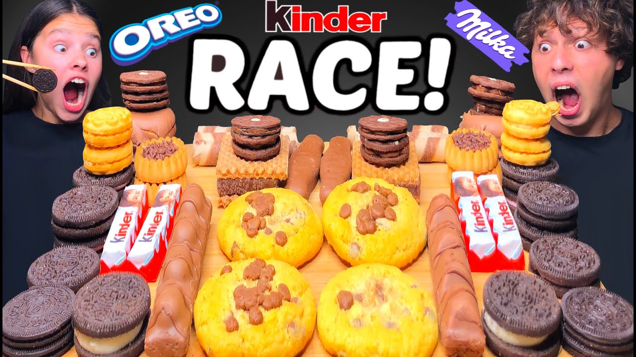 ASMR OREO KINDER MILKA RACE WITH CHOPSTICKS! MUKBANG EATING SOUNDS 먹방 Tati ASMR