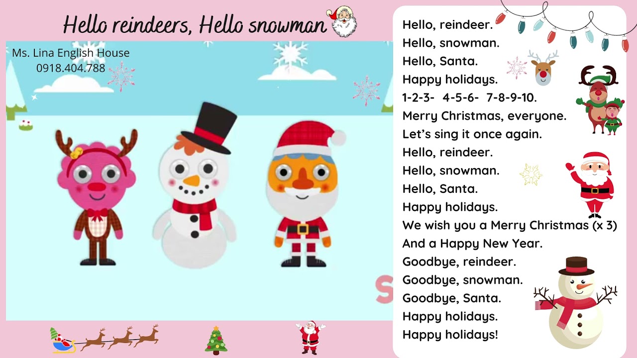 Christmas song Hello reindeer, hello snowman with lyrics karaoke