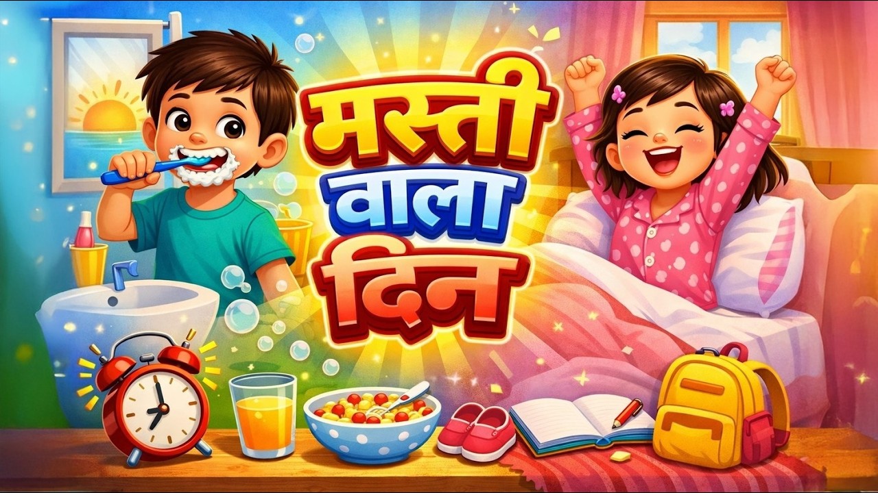 मस्ती वाला दिन | Fun Hindi Rhymes for Kids | Morning Routine ⏰✨ #cartoon #song