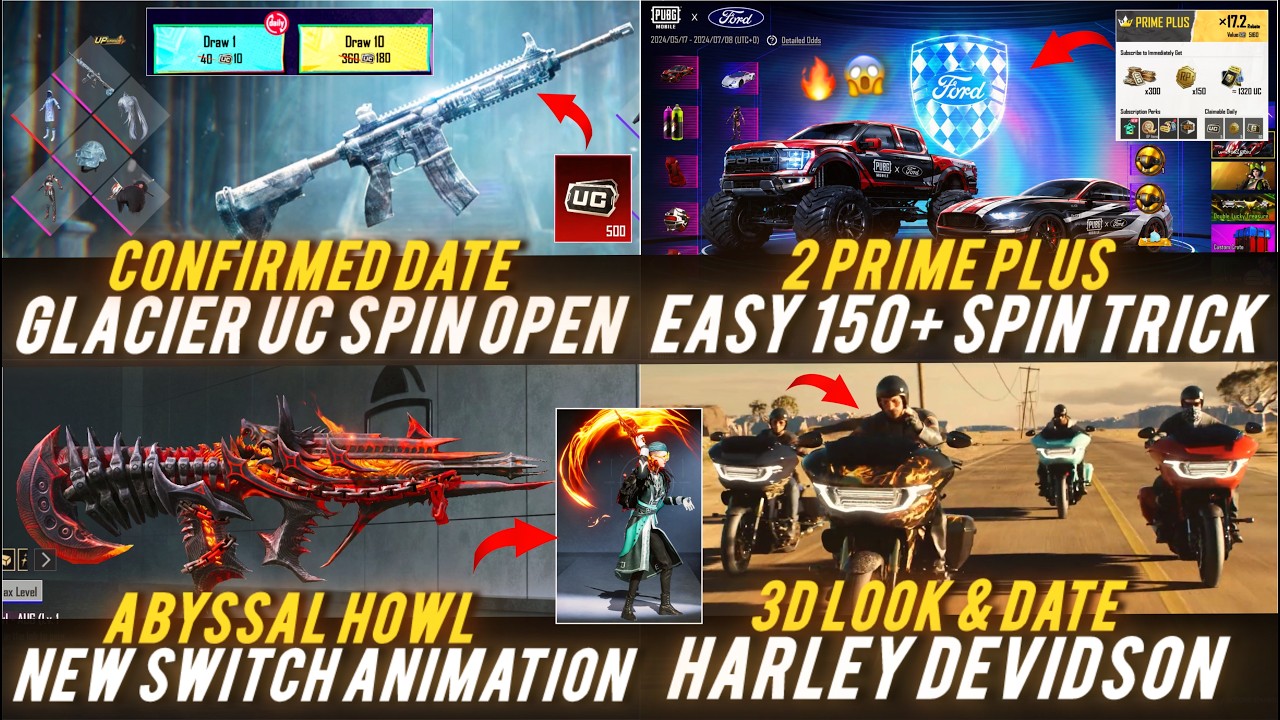 🔴 M416 GLACIER UC SPIN OPEN CONFIRMED🔥😱 MOTOR CRUISE 150+ SPIN TRICK 🔥 HARLEY DAVIDSON SPIN 3D LOOK