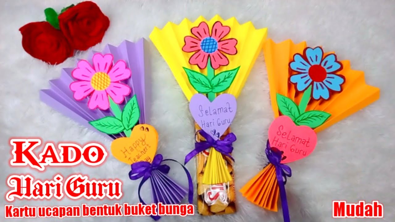 Cara Membuat Kartu Ucapan Hari Guru / Kado Hari Guru / Buket Bunga dari Kertas Origami