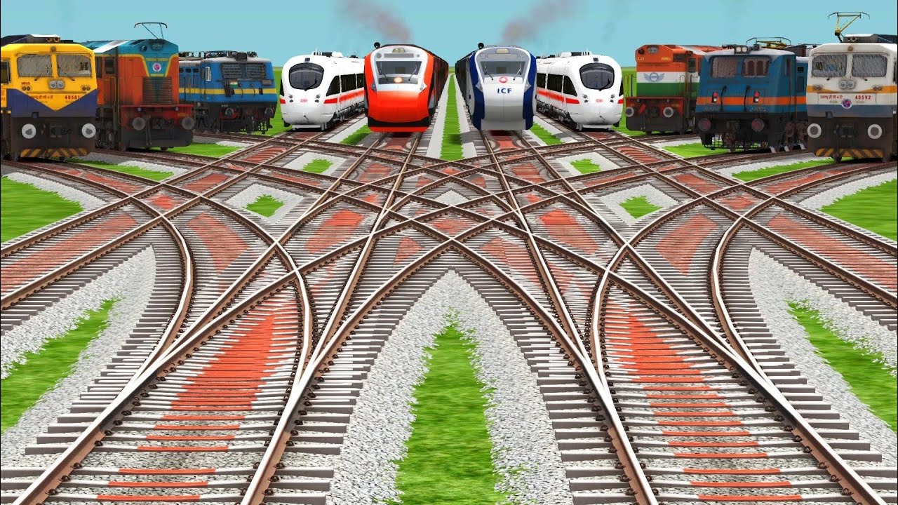All Trains Run At Bumpy Bridge Curve Branches Railroad Crossing Tracks// Trains Wold4